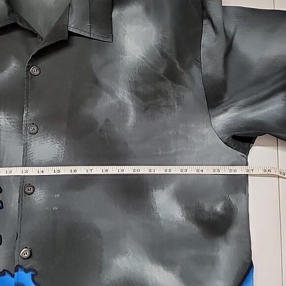 C-Two Mens XXL Hawaiian Shirt Black Gray Blue Wave Graphic Graffiti Design - Picture 7 of 14